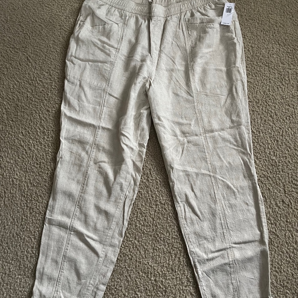 Old Navy High Waisted Cropped Linen Blend Pants Jogger  Pull On Pockets large